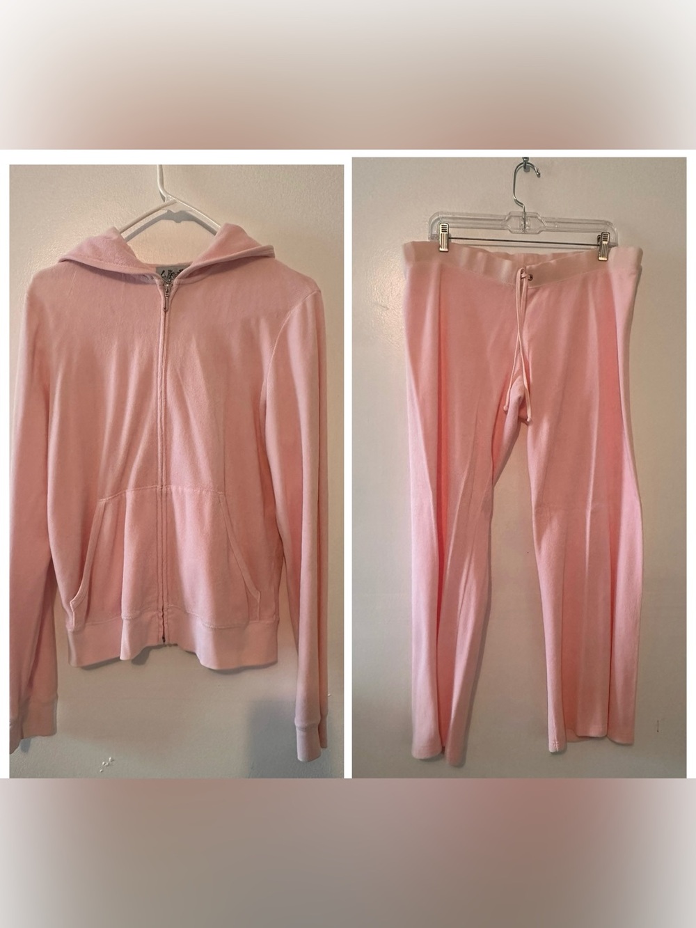 Y2K Vintage Juicy Couture Pink Terry Cloth Zip Hoodie and Sweatpants Sz XL